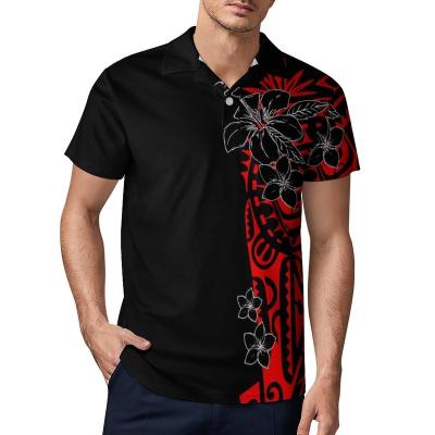 China New Design Mens Polo Neck T-shirt Polynesian Tribal Polo Shirts Summer Anti-Wrinkle Short Sleeve Black Polo Shirts for sale