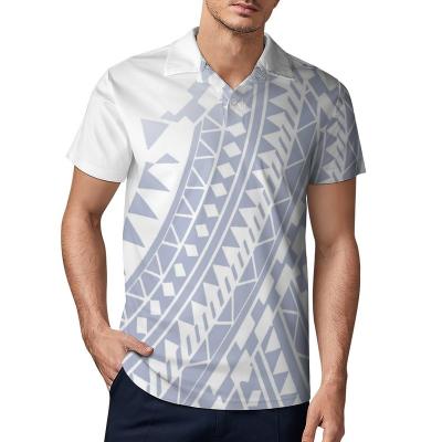 China Polynesian Samoan Tribal Design Mens Anti-Wrinkle Sleeve White Polo T-Shirt High Quality Custom Logo Print Short Sleeve Polo Shirt for sale