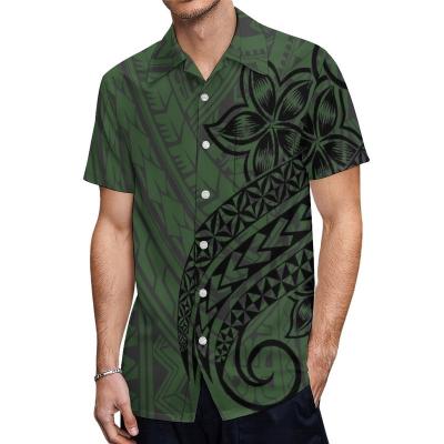 China New Design Polynesian Tribal Men's Shirts New Design Big Size Hawaiian Shirt Green Hawaiian Shirt Men Formal Custom Size for sale