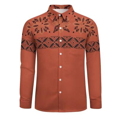 China Latest Design Anti-pilling Polynesian Tribal Printing Men's Formal Shirts Drop Out Long Sleeve Shirt Big Size Men Shirt for sale