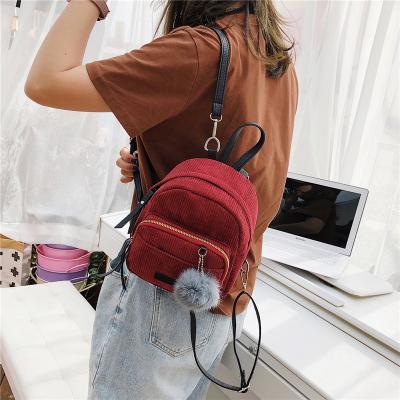 China Anti-theft Fashion Corduroy Cute Girl School Bags Travel Mini Backpack Women for sale