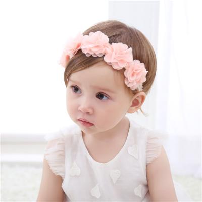 China Hot Selling New Style European and American Style Children's Hair Accessories Lace Flower Newborn Baby Elastic Hair Band for sale