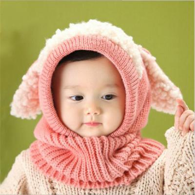 China breathable & 2019 Korean Style Waterproof Cute Baby Knitted Puppy Ears Hat Warm Children's Plain Hats And Scarves for sale