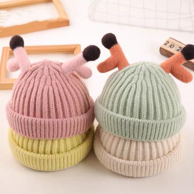 China Super Cute Autumn And Winter Style Children's Hat Antler Wool Hat Baby Sweater Cozy Knit Hat For Men And Women for sale