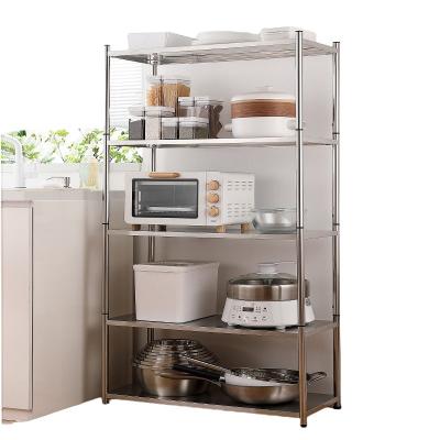 China Oven Floor Thickened Stainless Steel Mobile Multi-Layer Microwave Multifunctional Kitchen Organizer Storage Rack Viable for sale