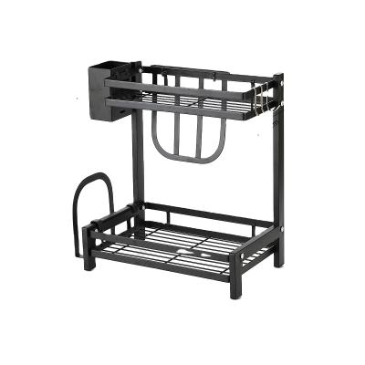 China Tools and Condiments Two Story Black Kitchen Organizer Stainless Steel Storage Racks Include Knife Holder Storage Racks in Washing Tray Drying Racks for sale