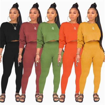 China Autumn Solid Color O Crop Tops Breathable Trasuit Women Ne Fall Long Sleeve Pencil Pants Trasuit Two Piece Set Sets Yoga Gear for sale