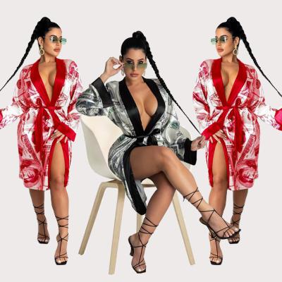 China Long QUICK DRY QUICK DRY satin robe silver dollar silk printed long sexy robes for women silk pajamas women for sale