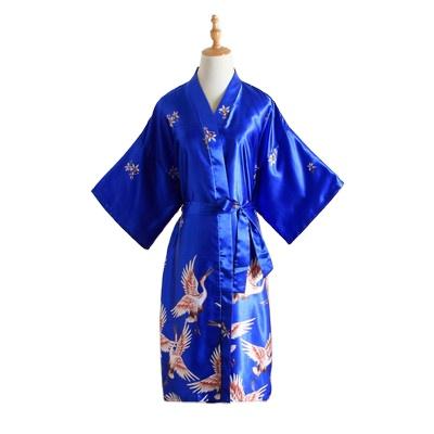 China Women's Crane Floral Printed Half Sleeve OEM Sale QUICK DRY Design Women's Silky Multiple Warm QUICK DRY Satin Robe Long Robe for sale