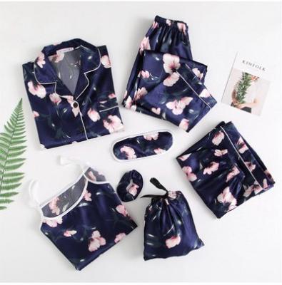 China Breathable Breathable Ladies Satin Pajamas Pijamas Woman Homewear 6 Pieces Pj Set Silk Pajamas Women for sale