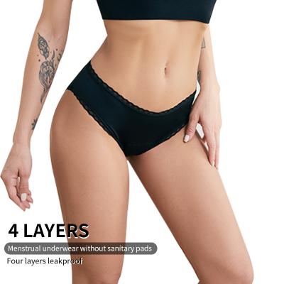 China Wholesale Custom Antibacterial Low-Waist Antibacterial Lace Up Leakproof 4 Layers Period Menstrual Panties For Women Leak Proof Menstrual Panties for sale