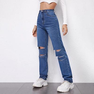 China New Arrivals Popular XJYD QUICK DRY High Waisted Skinny Stretch Pants Ripped Straight Jeans Light Blue Denim Pants for sale