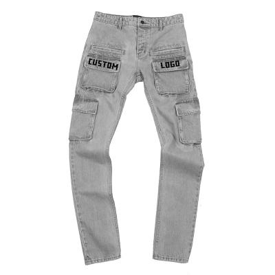 China XJYD Viable Custom Logo Scratch Cargo Pockets Mens Skinny Jeans Pants for sale