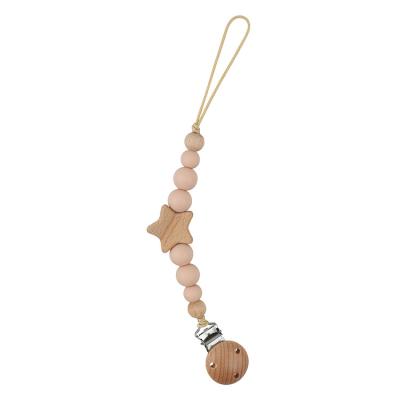 China Amazon BPA Free Hot Sale Baby Pacifier Clips Use PBA Silicone Free Chain Beads and Beech Star Wood Beads and Beech Wood Clips for sale