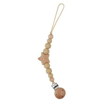 China Amazon BPA Free Hot Sale Baby Pacifier Clips Use PBA Silicone Free Chain Beads and Beech Star Wood Beads and Beech Wood Clips for sale