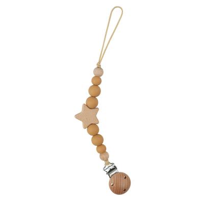 China Amazon BPA Free Hot Sale Baby Pacifier Clips Use PBA Silicone Free Chain Beads and Beech Star Wood Beads and Beech Wood Clips for sale