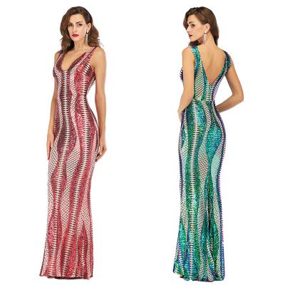 China 2022 Sexy Deep V-Neck Sequins Symphony Dress Women's Workable Floor Length Dress for sale