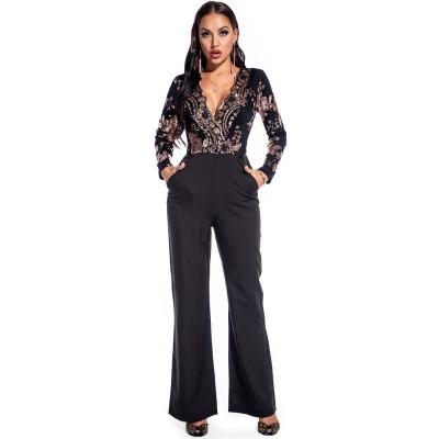 China 2021 Hot Selling Walson Sequin Women's Viable Black Jumpers And Rompers New Long Sleeve V-Neck Club Jumpsuit for sale