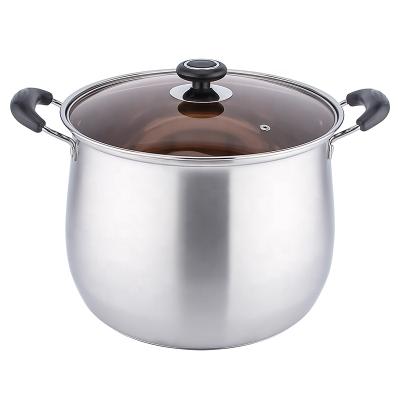 China Large Stock Pot 10 Liter 26CM Stainless Steel Casserole Sustainable Bakelite Handle Cookware With Glass Lid for sale