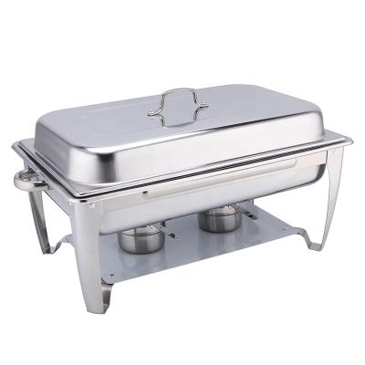 China Modern Stainless Steel Restaurant Food Warmer Buffet Stove Hotel Serving Tray Square Shape Chafing Dish for sale