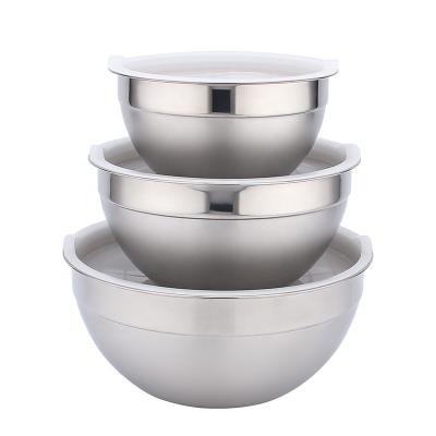 China Sustainable 3PCS Stainless Steel Stackable Mixing Bowl Set With Plastic Lid for sale