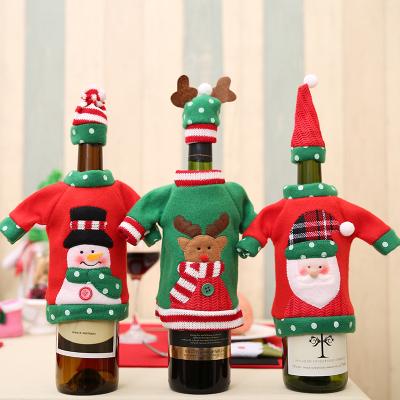 China Christmas Wine Bottle Cover Bags Home Decoration Party Bottle Christmas Clothes And Hat for sale