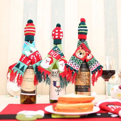 China Christmas Funny Christmas Mini Knitted Hat and Scarf Decoration for Wine Bottle for sale