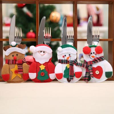 China Felt/Nonwoven Promotional Christmas Table Decorations Snowman Cutlery Holder Xmas Knife and Fork Bag Holder for sale