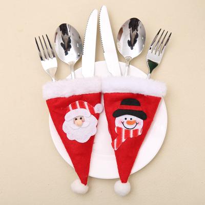 China Kitchen Felt / Nonwoven Party Christmas Table Decoration Supplies Mini Santa Claus Hat Knife And Fork Set Blanket for sale