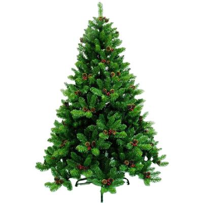 China Decoration Indoor/Outdoor PVC PE Leaves Mixed Decorative Christmas Tree 180cm With Pine Cones And Berries for sale