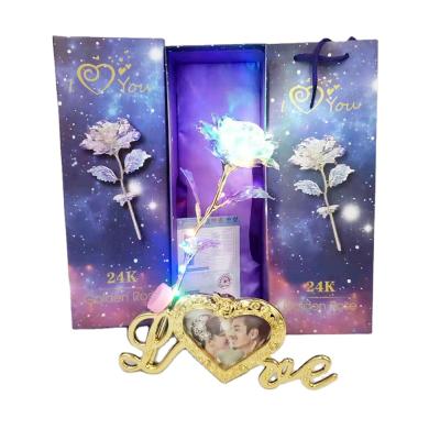 China Wholesale Fashional Gift Mother's Day Valentine Gifts 24k Gold Foil Colored Bright Rose Set With Light And Bear for sale