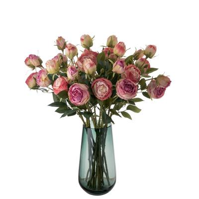 China Beautiful Colorful Artificial Flower Wholesale burnt edge faux rose wedding flowers bouquets Silky edge rose branch INS style artificial rose flowers for sale