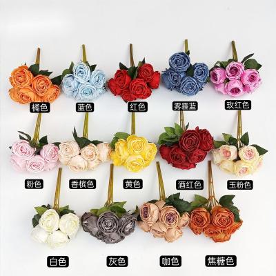 China Beautiful Colorful wholesale 7 heads artificial flower rose bouquet Silk rose flowers Home wedding decor for sale