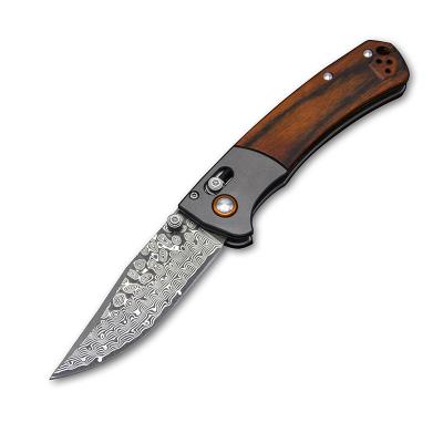 China Non-Variable Folding Open Knife Pocket Knob Thumb Damascus Steel Blade With Wood Handle And Back Clip Outdoor Camping Tool for sale