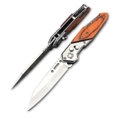 China Non-variable Wooden Handle Quick Open Folding Knife With Bottom Safety Survival Pocket Outdoor Knives for sale