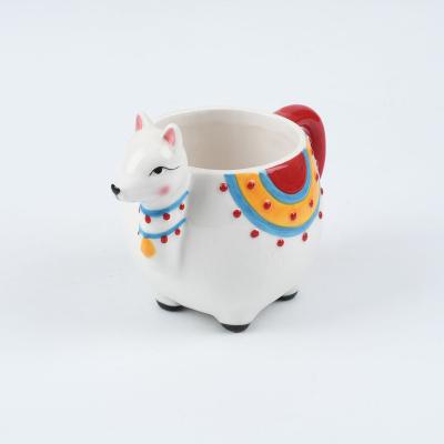 China Viable Wholesale Cute Cartoon Animal Alpaca Shaped Novelty Ceramic Coffee Mug for sale