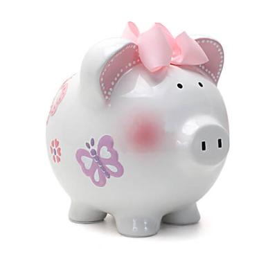 China Customized Eco-friendly Logo Printing Pig Shaped Saving Ceramic Coin Bank Piggy Bank for sale