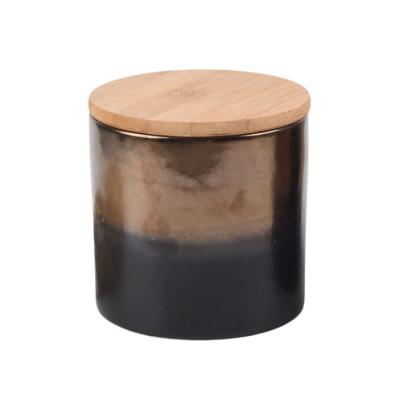 China ECO-frendly Custom Home Decorative Ceramic Luxury Candle Jars With Wooden Lids for sale