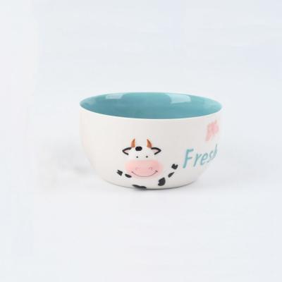 China Viable Wholesale Animal Design Cow Rice Noodle Bowl Ceramic Serving Bowl With Custom Logo for sale