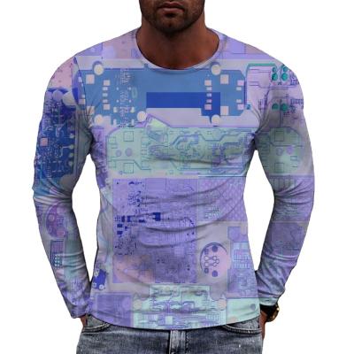 China 2022 New Arrival Fashion Men's Anti-pilling Clothing Circuit 3D Model Fashionable Long Sleeve Round Neck Mens T-Shirts for sale