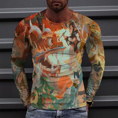 China 3D Dragon Print Fashion Casual Men's Round Neck T-shirts 2022 Autumn Men's Breathable Long Sleeve Top Shirt for sale