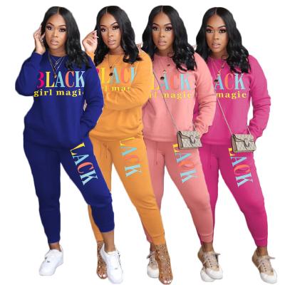 China Women's Jogging Tracksuit Autumn And Winter Breathable Letter Print Set Casual Two-Piece Set Of Sweatsuit Sweatshirt And Jogger Pants for sale