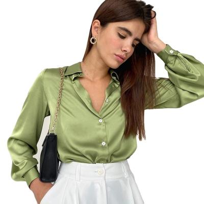 China 2022 Spring Long Sleeve Cardigan Office Shirt Lady's Anti-pilling Women's Fashion Clothes Satin Blouse for sale