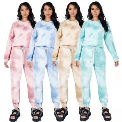 China 2022 Viable Women's Sportswear Autumn And Winter Link Dye Casual Tracksuit Round Neck Two-Piece Pullover Sweatsuit for sale