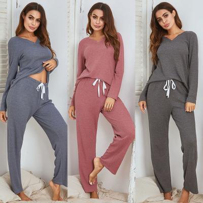 China 2022 QUICK DRY Women's Homewear Autumn and Winter Long Sheath Rib Leisure Lady's Sweater Pajamas Sleepwear Two Piece Set for sale