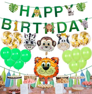 China Balloons Healthy Forest Foil Cartoon Amazon Theme Animal Balloons Set Children Birthday Party Balloons Pull Flag Set for sale