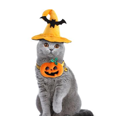 China Viable Shape Pet Pumpkin Product Costumes Halloween Pet Clothing Set Cosplay Headgear And Collar for sale