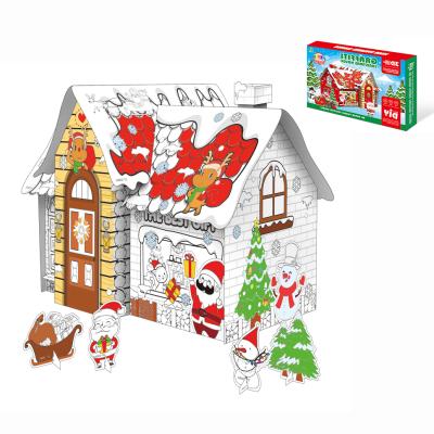 China DIY TOY Doodles 3D Christmas diy house paper drawing puzzle toys kids set graffiti splicing coloring puzzle for Christmas gift for sale