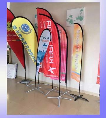 China Fiberglass Poles Stainless Steel Base Flying Banner Teardrop / Feather / Square Beach Flag for sale