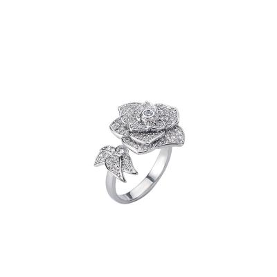 China Fashion Ring For Women Real Flower Zirconia Flower Jewelry Custom Nice Eternity Stone Fashion Silver Plated Copper Open Fitted Ring for sale